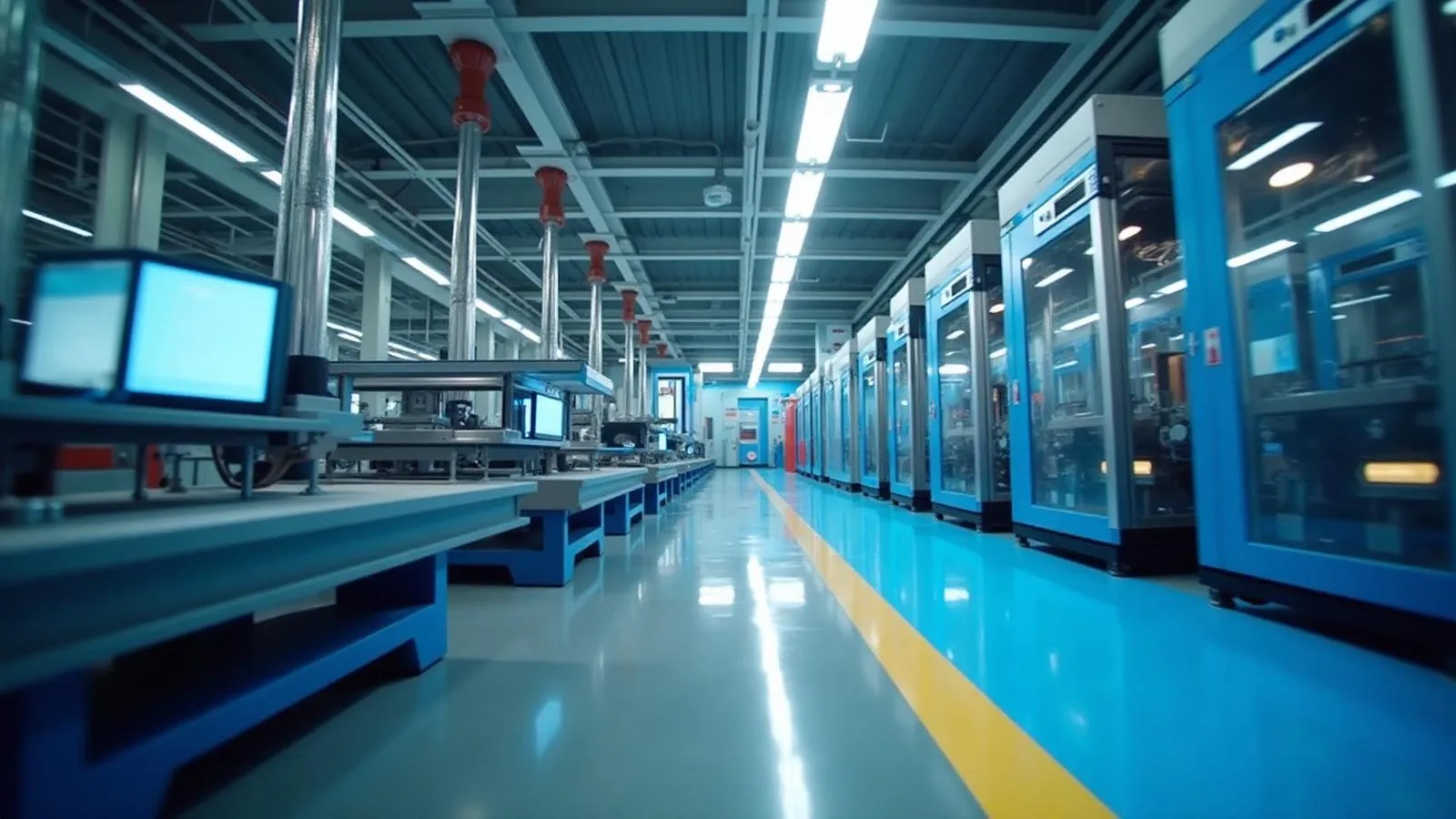 Industrial production hall with ventilation ducting - flexible duct systems for industrial ventilation